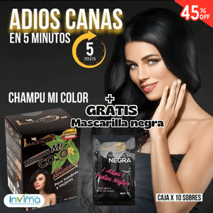 Shampoo Mi Color® – Perfecto Para Eliminar Las Canas al Instante + Mascarilla Negra GRATIS 🎁