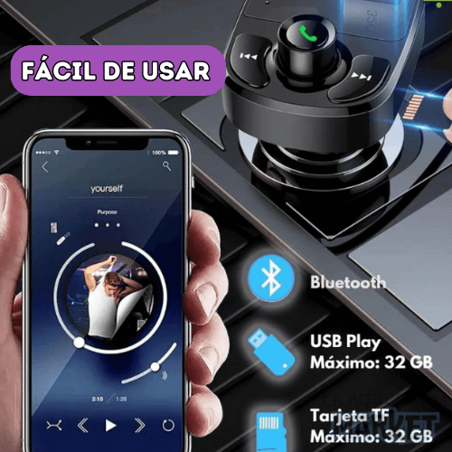 WaveX© Transmisor bluetooth con carga rápida para carro🚗