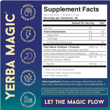 Yerba Magic | Té Instantáneo De Yerba Mate En Polvo Bajo en azúcar, repleto de prebióticos y probióticos