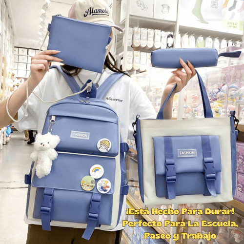 Kit Combo Mochila Escolar Kawaii® 5 Piezas