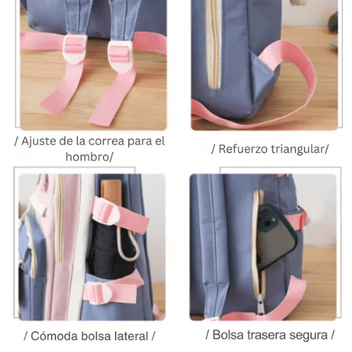Kit Combo Mochila Escolar Kawaii® 5 Piezas